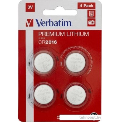 Батарейки Verbatim CR2016 Verbatim литиевая блистер 4 шт. 49531
