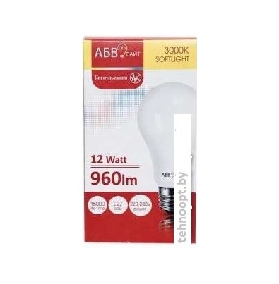 Светодиодная лампочка АБВ Led лайт A60 12W E27 3000К