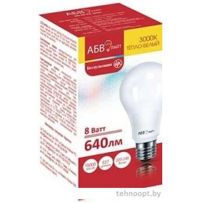 Светодиодная лампочка АБВ LED лайт A60 8W E27 3000К