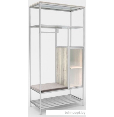 Стеллаж Hype Mebel Босс 100x200 (белый/древесина белая/велюр серый)