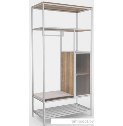 Стеллаж Hype Mebel Босс 100x200 (белый/дуб галифакс натуральный/велюр серый)