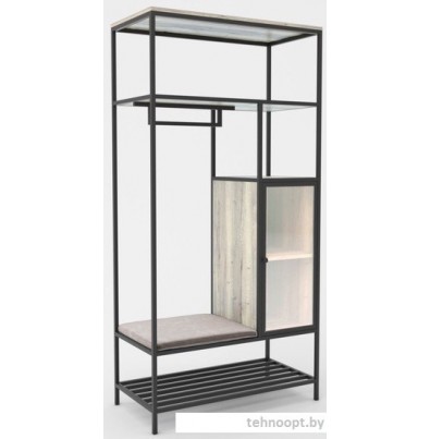 Стеллаж Hype Mebel Босс 100x200 (черный/древесина белая/велюр серый)