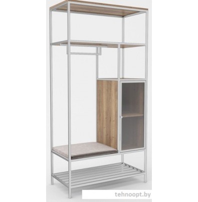 Стеллаж Hype Mebel Босс 120x200 (белый/дуб галифакс натуральный/велюр серый)