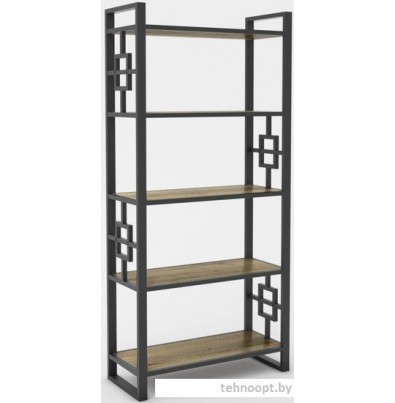 Стеллаж Hype Mebel Квадро 80x200 (черный/дуб галифакс олово)