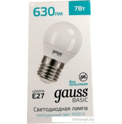 Светодиодная лампочка Gauss Basic LED-M G45 7W 630lm 4000K E27 LED 10502272