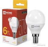 Светодиодная лампочка In Home LED-Шар-VC 6Вт 230В Е14 3000К 570Лм 4690612020501