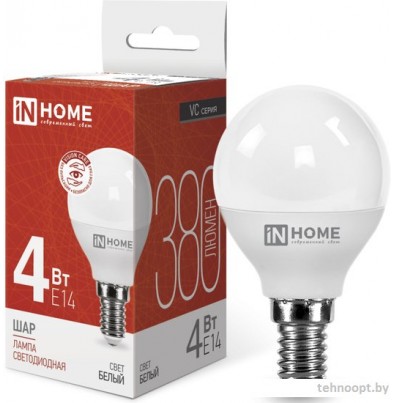 Светодиодная лампочка In Home LED-ШАР-VC 4 Вт 230В Е14 4000К 380 Лм