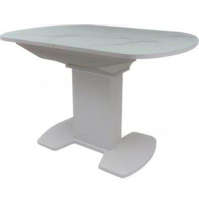 Кухонный стол Аврора Корсика стекло 120-151.5x80 (мрамор белый 2/белый матовый)