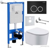 Унитаз подвесной Roxen Simple Compact в комплекте с инсталляцией StounFix Slim 6 в 1 911522 (кнопка: черный матовый)