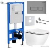Унитаз подвесной Roxen Antares Black в комплекте с инсталляцией StounFix Slim 6 в 1 964800 (кнопка: хром матовый)