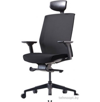 Офисное кресло Bestuhl J1 Black Pl с подголовником и подлокотником (черная сетка/черная ткань)