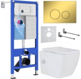 Унитаз подвесной Roxen Cube bidet в комплекте с инсталляцией StounFix Dual Fresh 6 в 1 968094 (кнопка: золото глянцевое )