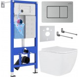 Унитаз подвесной Roxen Cube в комплекте с инсталляцией StounFix Dual Fresh 6 в 1 968436 (кнопка: сатин)