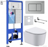 Унитаз подвесной Roxen Simple compact в комплекте с инсталляцией StounFix Dual Fresh 6 в 1 968486 (кнопка: сатин)