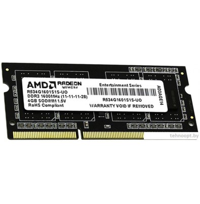 Оперативная память AMD Radeon Entertainment 4GB DDR3 SO-DIMM (R534G1601S1S-UO)